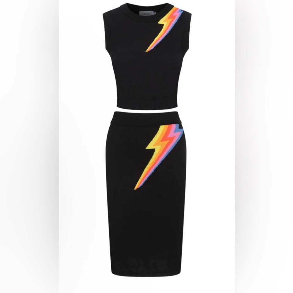 Black Skirt with Colorful Lightning Bolt
